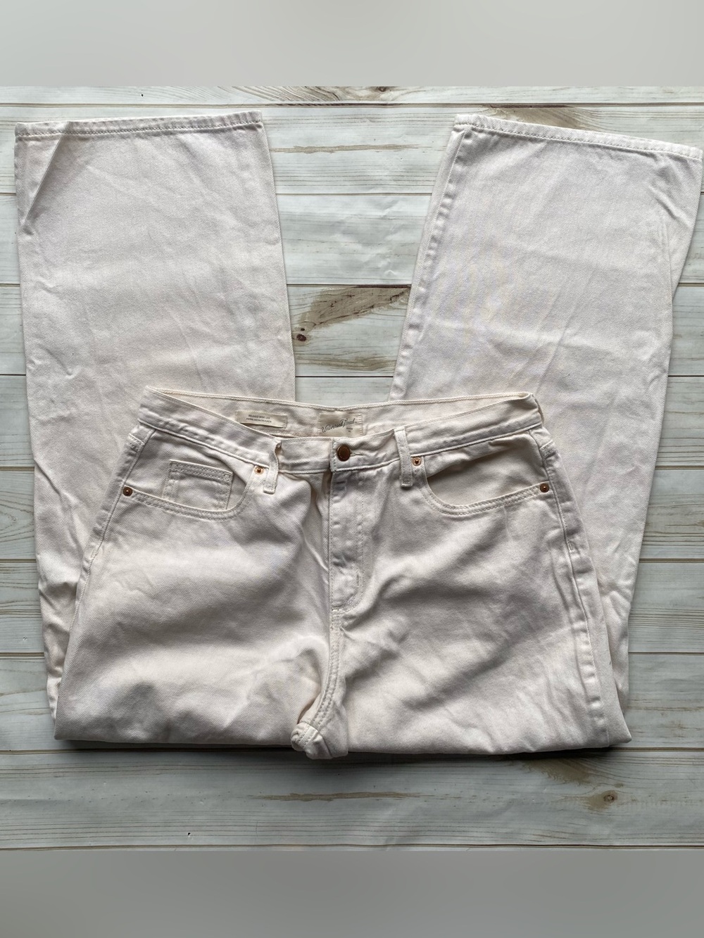 Universal Thread relaxed wide leg 100% cotton putty colored denim jeans 14 32